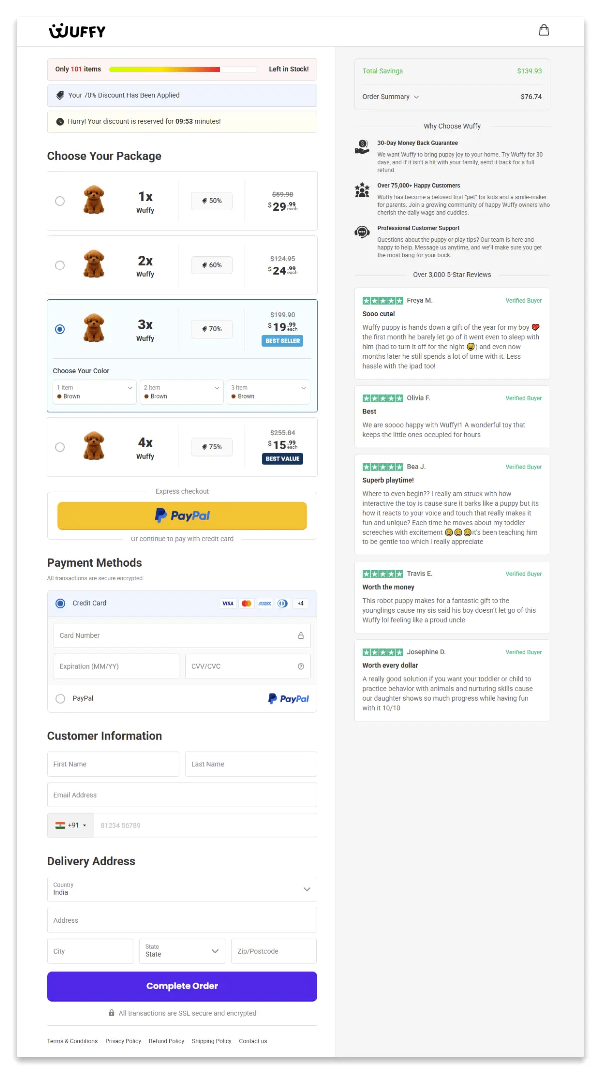 Nicco Robot Puppy checkout page.